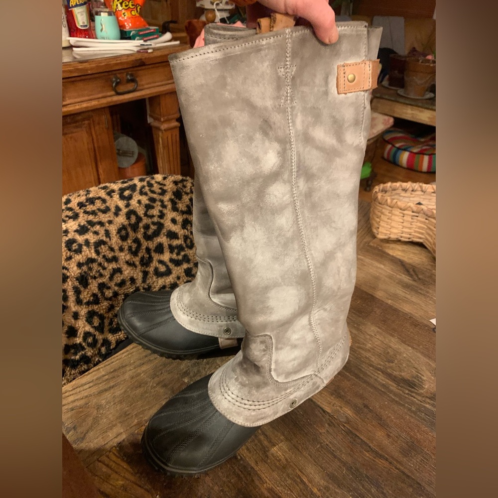 SOREL Slimpack Tall Riding Boots Sz 9 Waterproof Grey Oiled Leather NL1903-030
